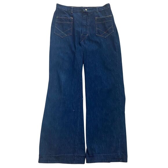 Vintage Rainbow Stitch Wide Leg Denim Jeans - Picture 2 of 10